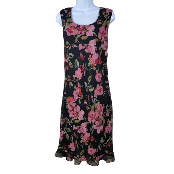 Vintage Slip Dress Plus 22W 22 Alt Long Midi  Romantic Layered Black Pink Floral - Picture 2 of 6
